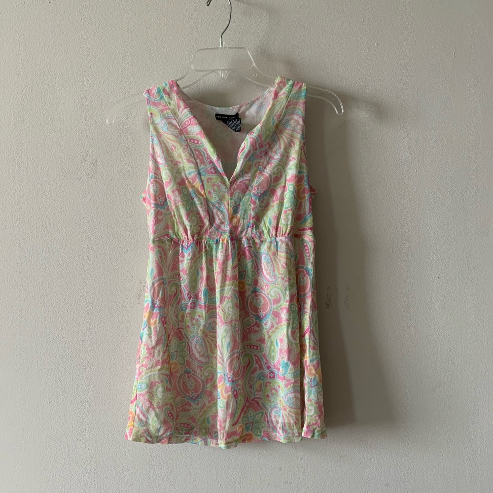 Paisley New York & Co y2k mesh v neck baby doll blouse (A)